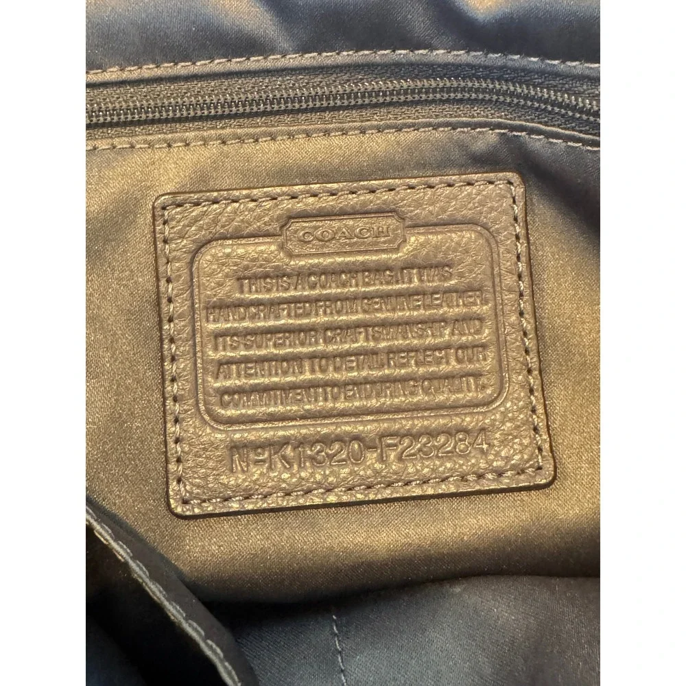 Coach Pebbled Leather Tote Bag Purple Zip Top Shoulder Bag F23284 - Picture 7 of 9